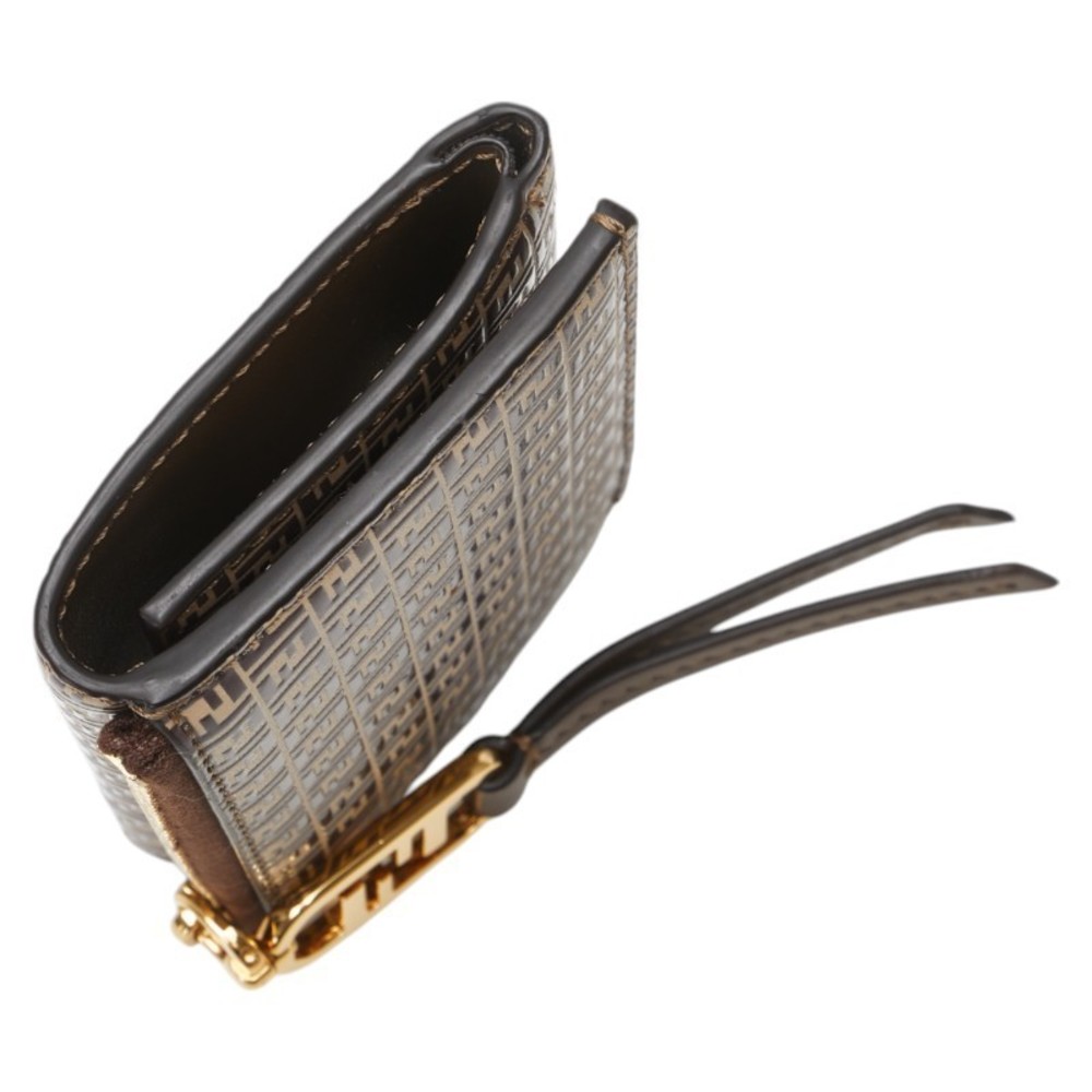 Fendi Leather Liberty Brown Beige Wallet Zucchino Orlock Stampa Tri View 5
